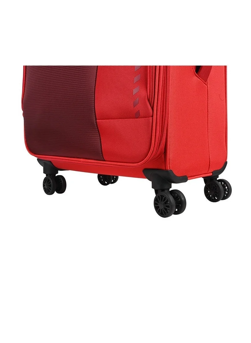 AMERICAN TOURISTER Marina Suitcase, Check-In Size 70 cm / 26 inch, 4 Spinner Wheels, Soft Top, 100% Polyester, Red|Inner Mesh Zippered Pocket|Expandable|TSA Lock|Voluminous Front Pocket - 3 Years International Warranty
